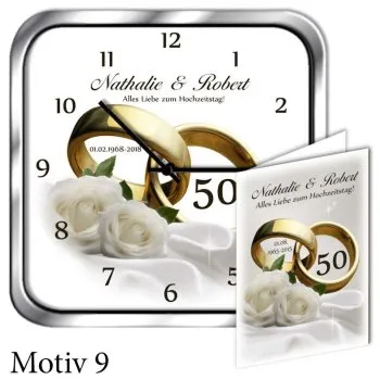 Geschenk zum 50. Hochzeitstag - persönliche Metalluhr eckig